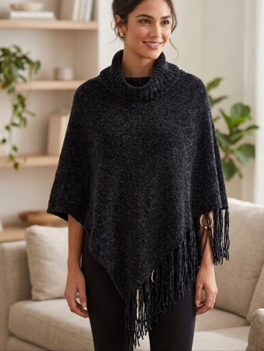 Britt's Knits Beyond Soft Cowl Neck Poncho in Black NWT